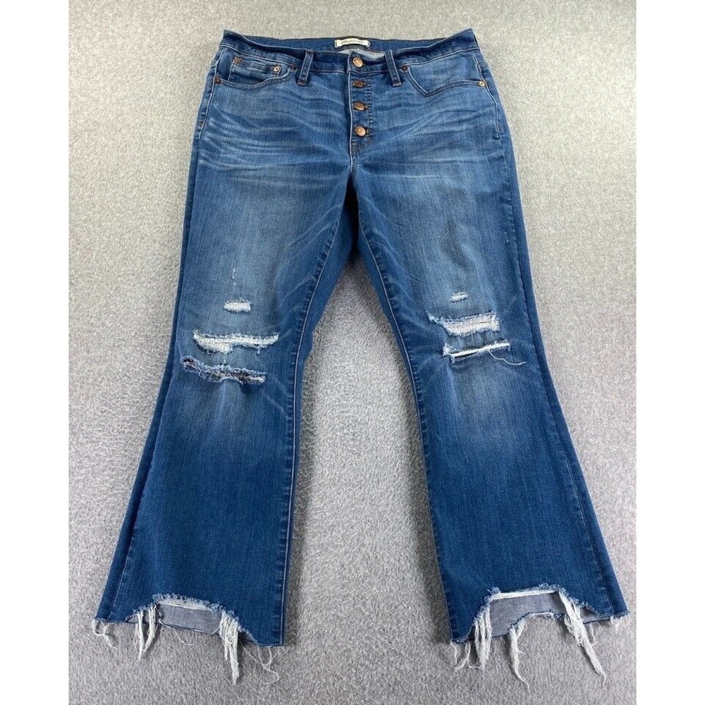 Madewell Jeans Womens 31 Cali Demi-Boot Blue Medium Wash Raw Hem Crop Fits 33x27